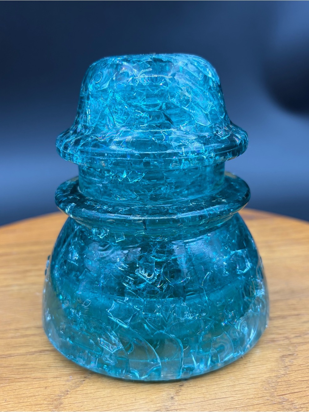 Vintage 4" Hemingray - 42 Glass Blue Crackled Insulator Made in USA